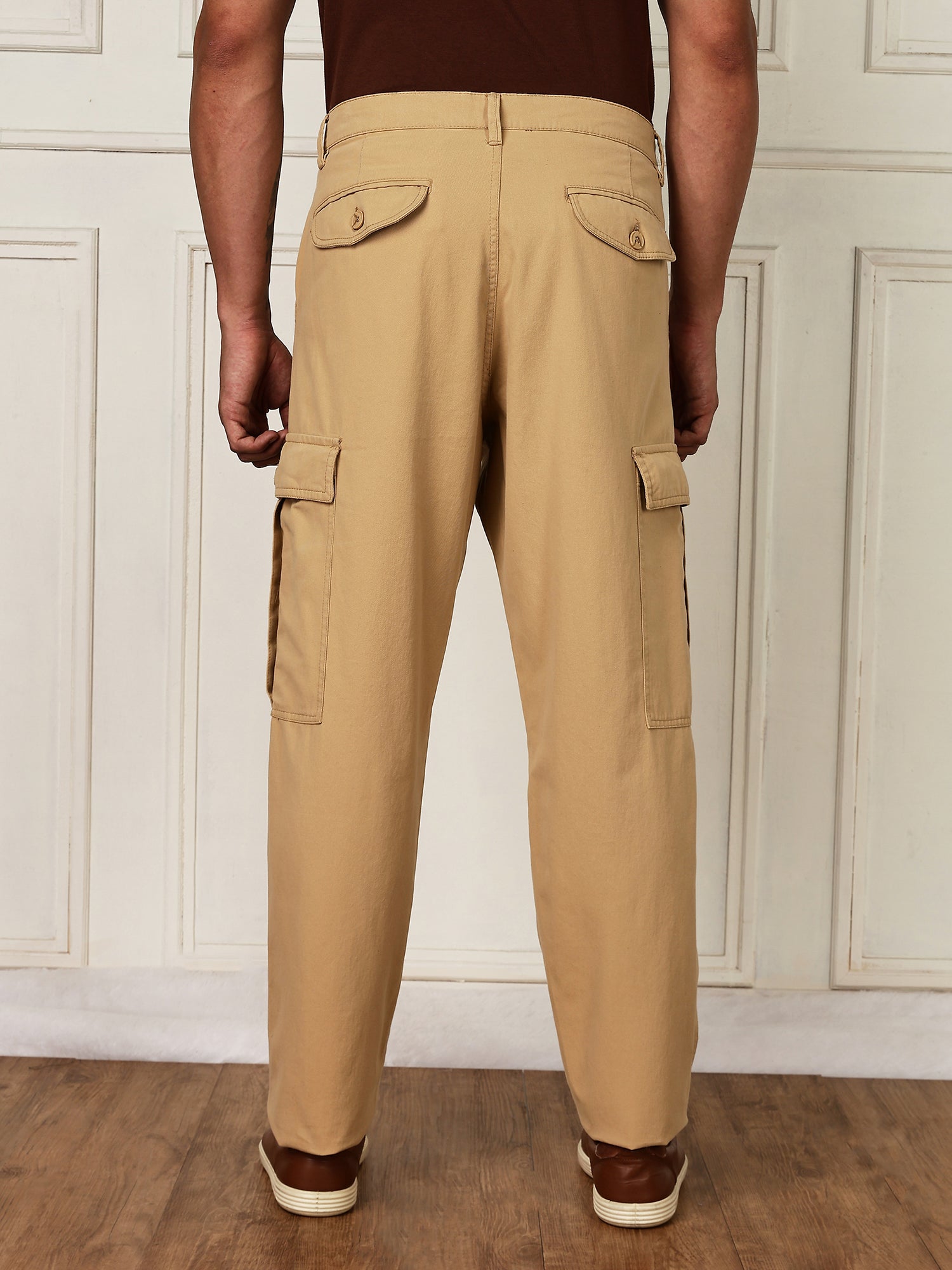 Thomas Scott Men Beige Mid-Rise Straight Fit Woven Cargo Trouser