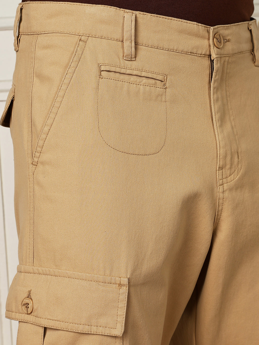 Thomas Scott Men Beige Mid-Rise Straight Fit Woven Cargo Trouser