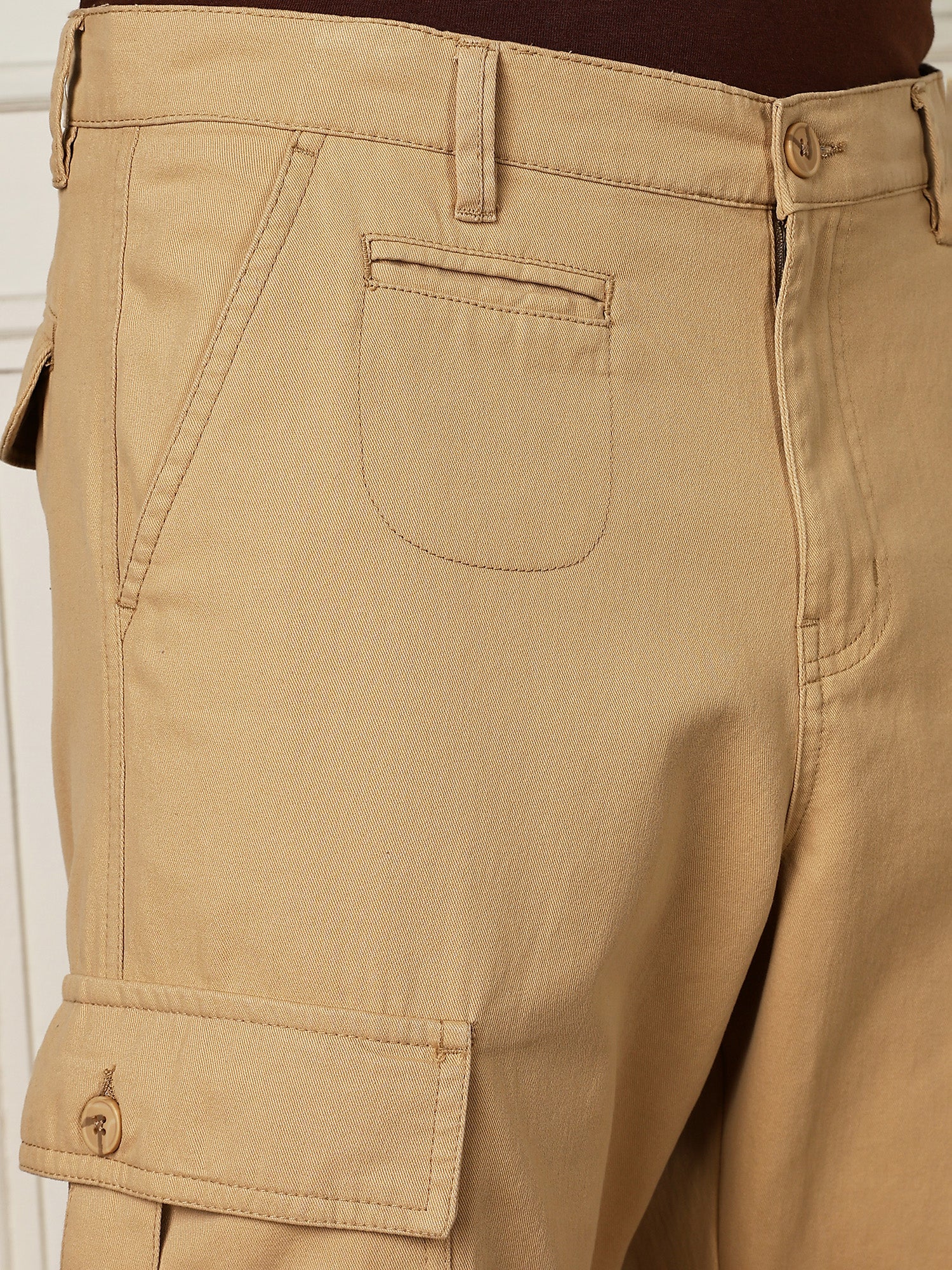 Thomas Scott Men Beige Mid-Rise Straight Fit Woven Cargo Trouser
