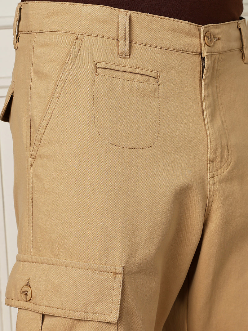Thomas Scott Men Beige Mid-Rise Straight Fit Woven Cargo Trouser