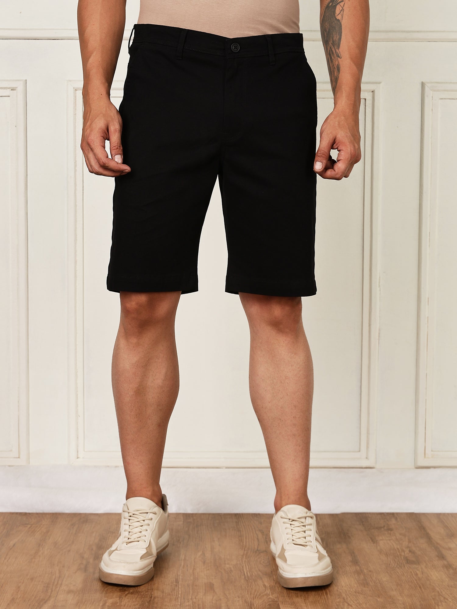 Thomas Scott Men Black Mid-Rise Regular Fit Woven Chinos Shorts