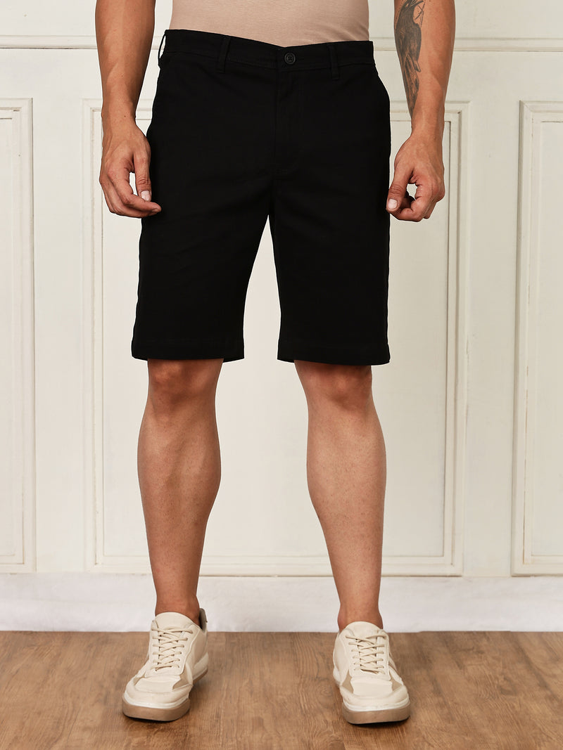 Thomas Scott Men Black Mid-Rise Regular Fit Woven Chinos Shorts