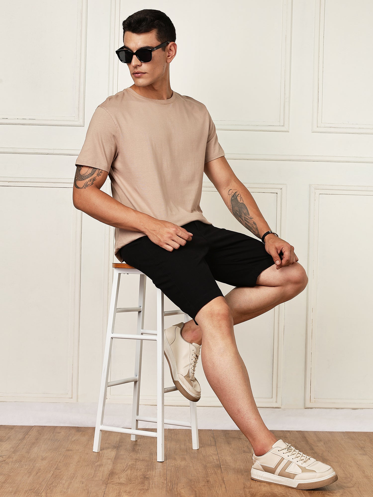 Thomas Scott Men Black Mid-Rise Regular Fit Woven Chinos Shorts