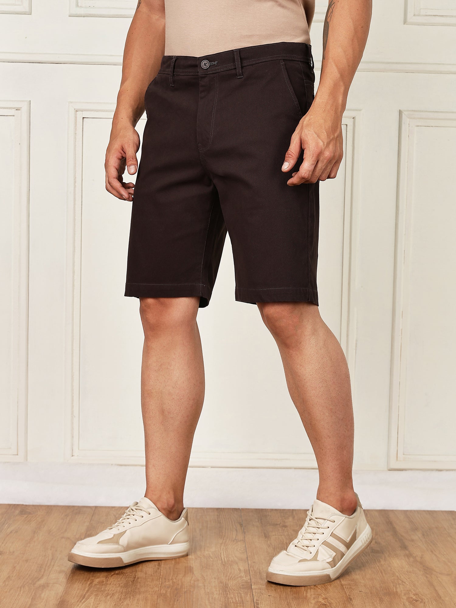 Thomas Scott Men Charcoal Mid-Rise Regular Fit Woven Chinos Shorts