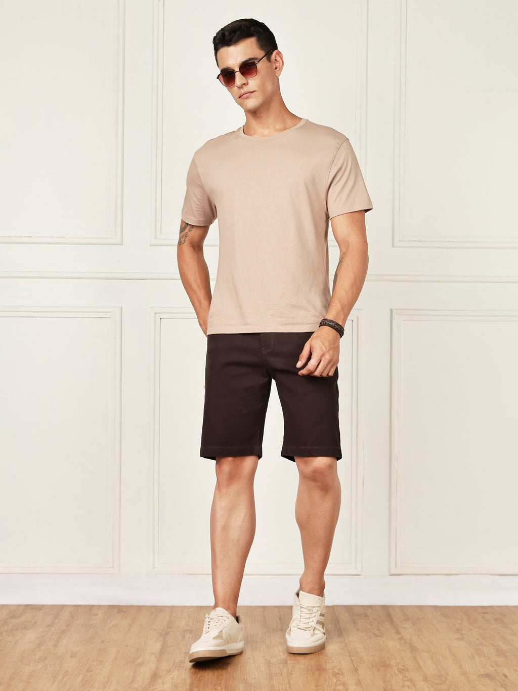 Thomas Scott Men Charcoal Mid-Rise Regular Fit Woven Chinos Shorts