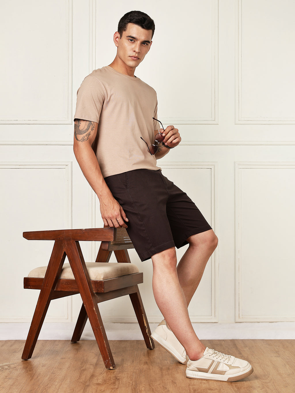 Thomas Scott Men Charcoal Mid-Rise Regular Fit Woven Chinos Shorts