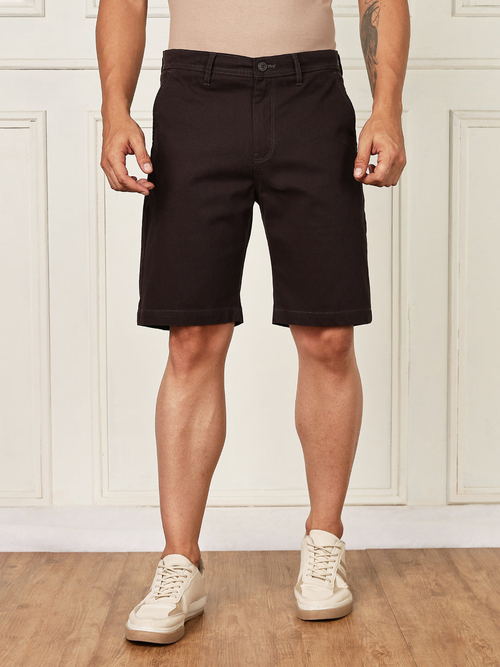 Thomas Scott Men Charcoal Mid-Rise Regular Fit Woven Chinos Shorts