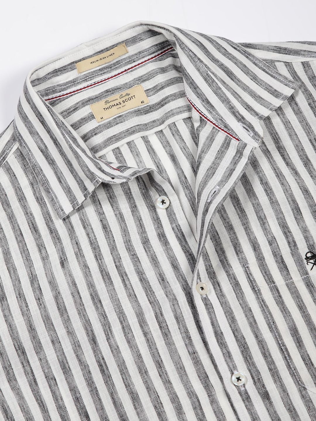 Black Premium Linen Slim Fit Striped Spread Collar Casual Shirt For Men