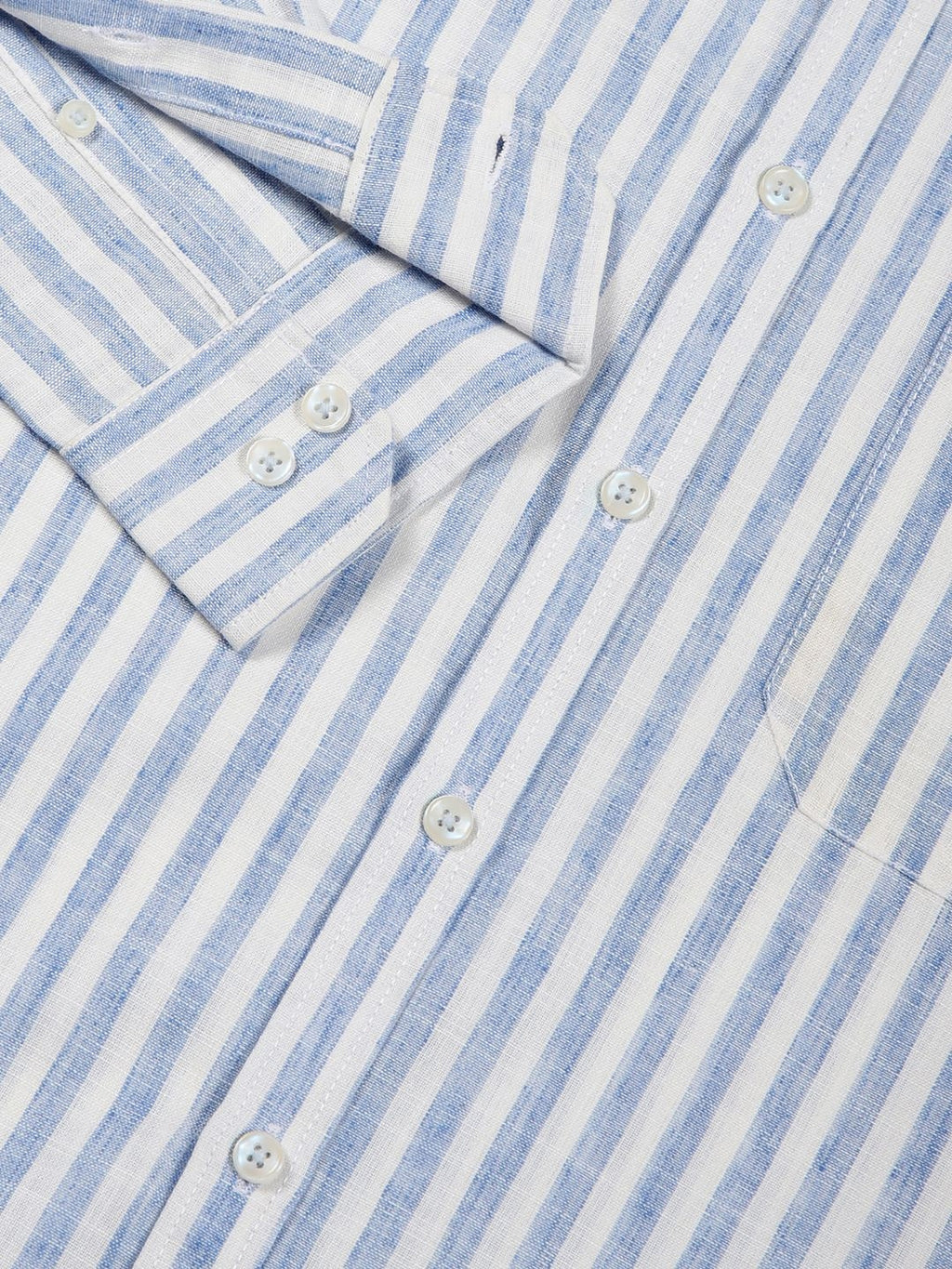 Blue Premium Linen Slim Fit Striped Spread Collar Casual Shirt For Men