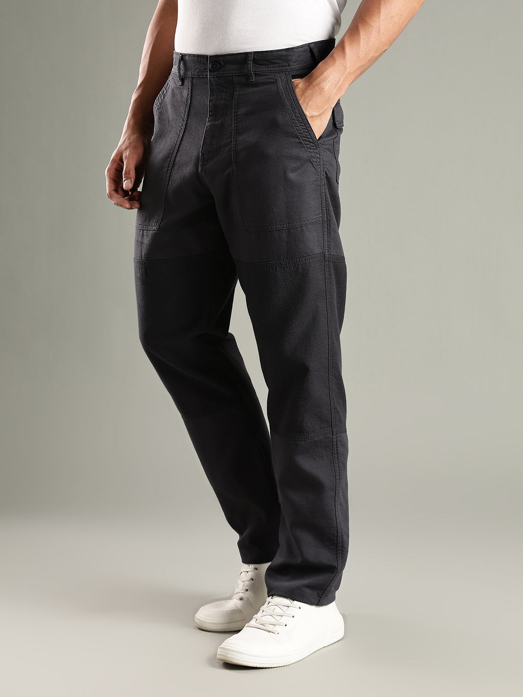 Thomas Scott Men Dark Grey Mid-Rise Relaxed Fit Woven Trouser