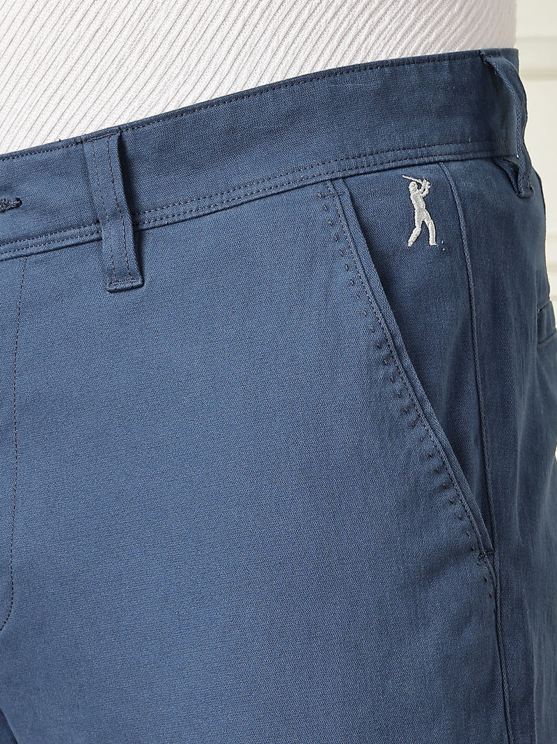 Thomas Scott Men InkBlue Mid-Rise Straight Fit Solid Woven Chinos Trouser
