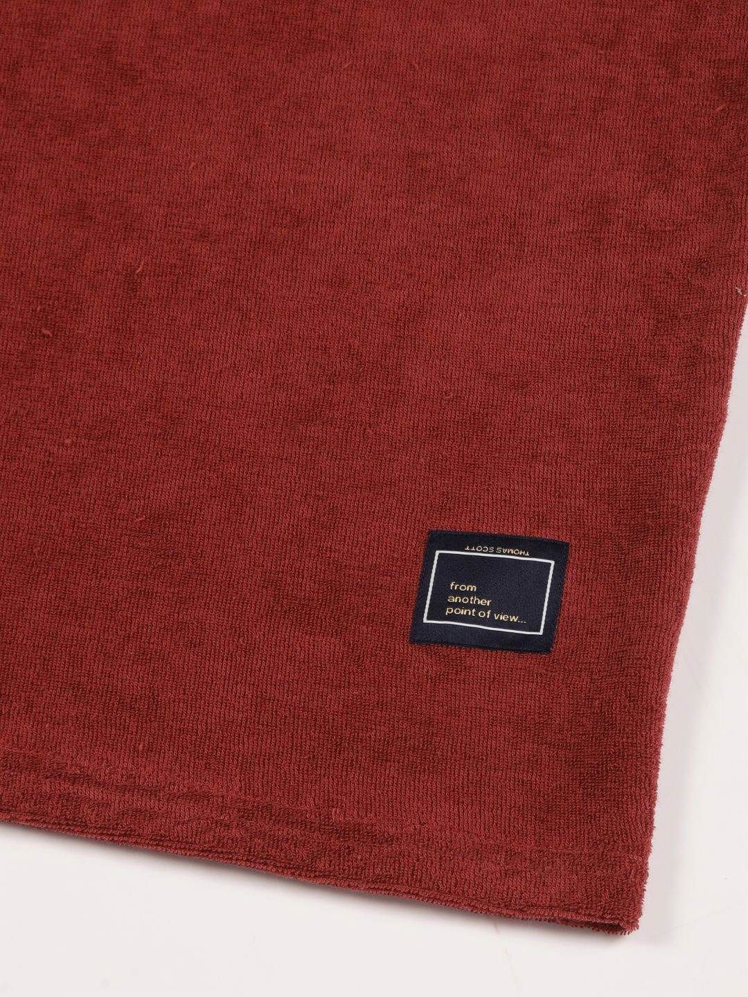 Red Oversized Short Sleeves Towel Terry Round Neck Knitted T-shirt For Men