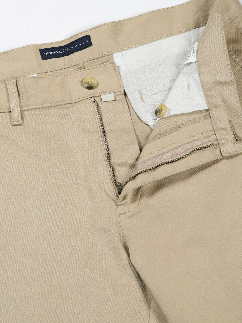 Thomas Scott Men Beige Smart Slim Fit Mid-Rise Solid Woven Chinos Trouser