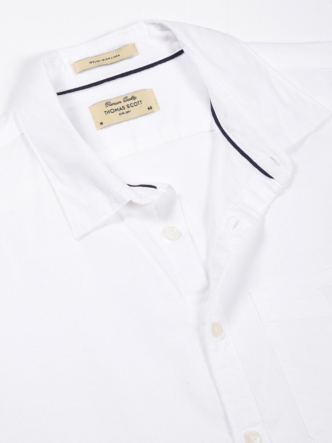 White Premium Regular Fit Long Sleeves Spread Collar Solid Cotton Linen Casual Shirt For Men