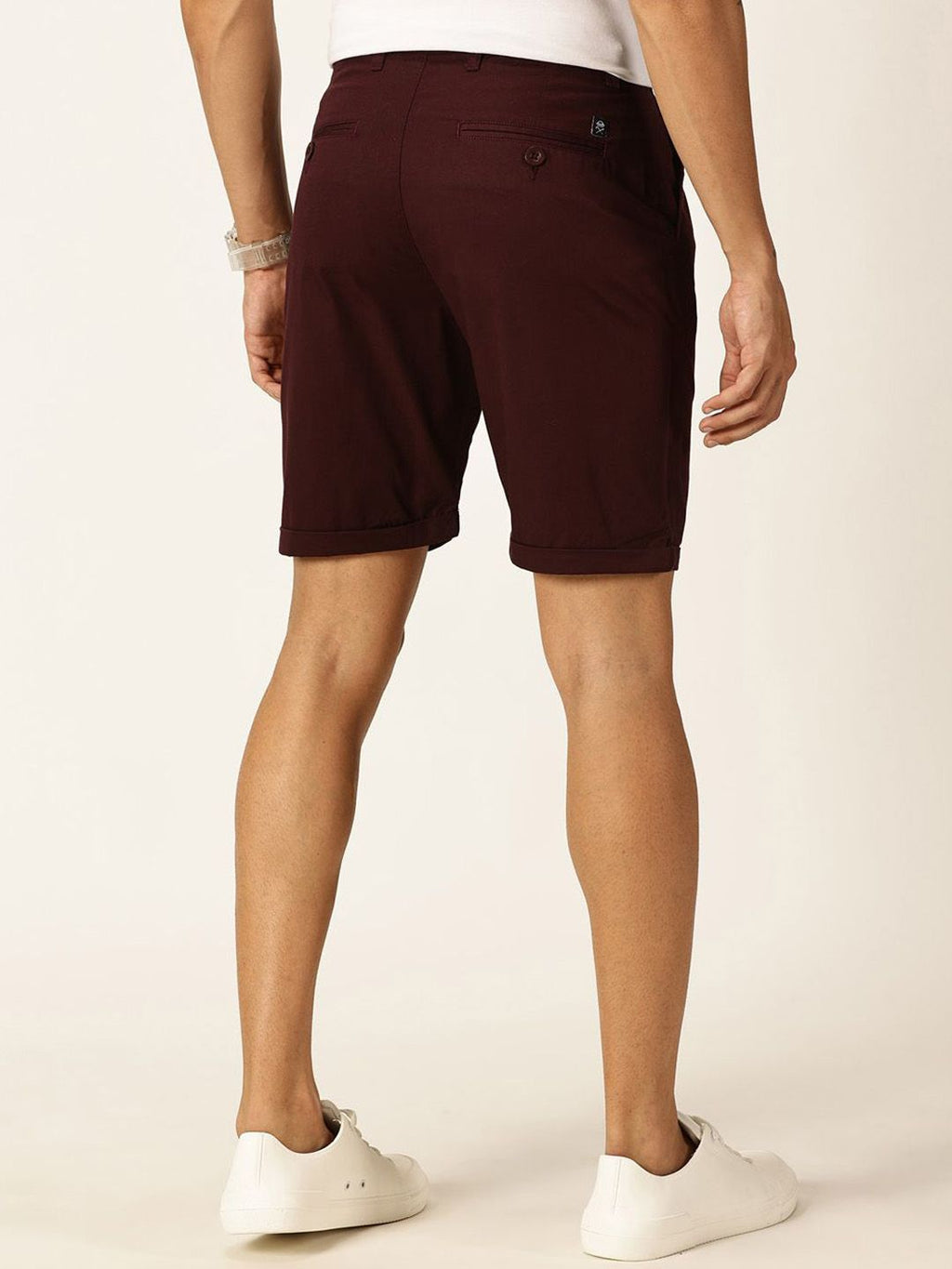 Wine Smart Regular Fit Mid-Rise Solid Cotton Woven Chinos Shorts For Men