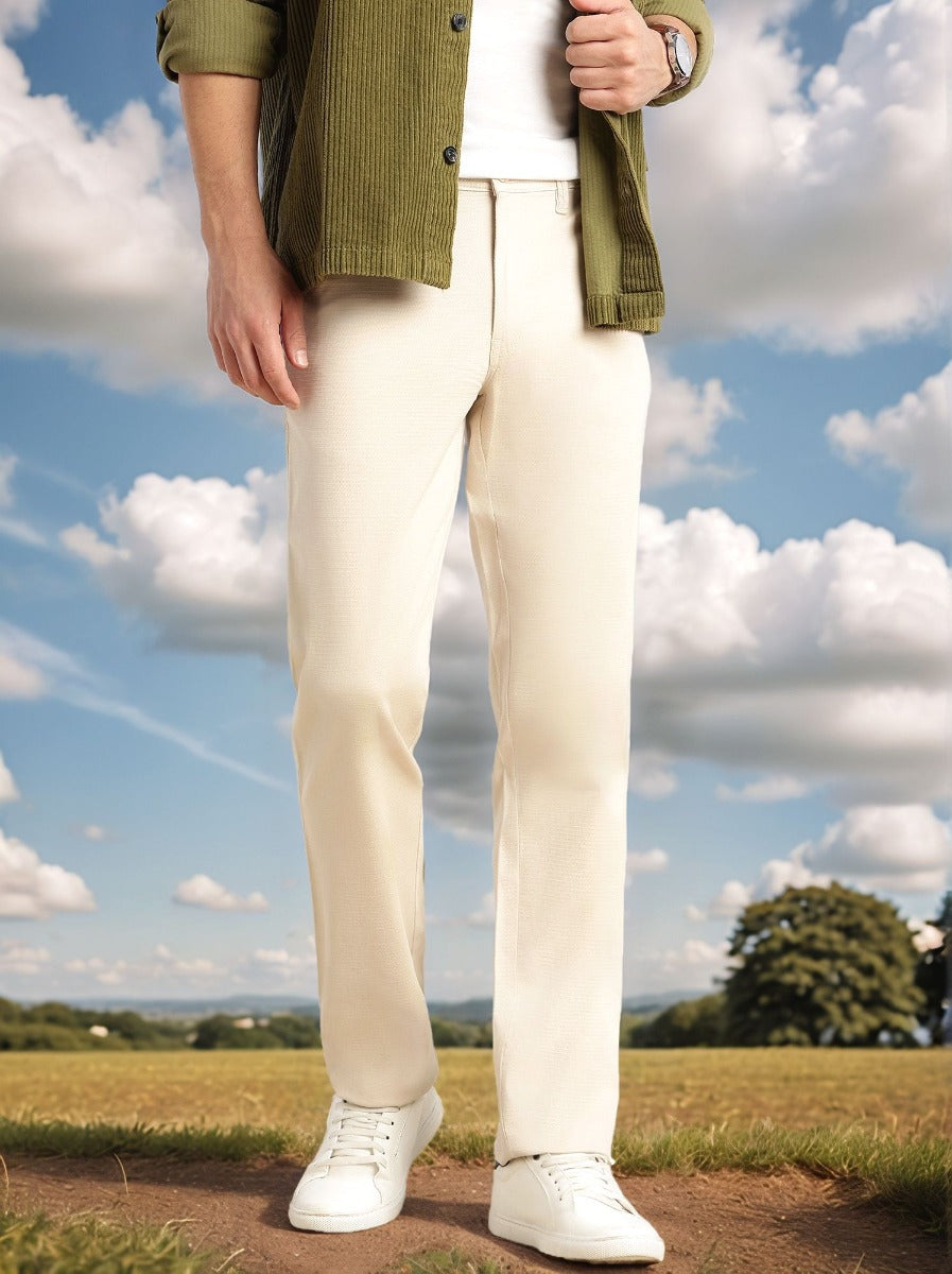 Thomas Scott Men Beige Cricket Club Collection Regular Fit Mid-Rise Solid Woven Trouser