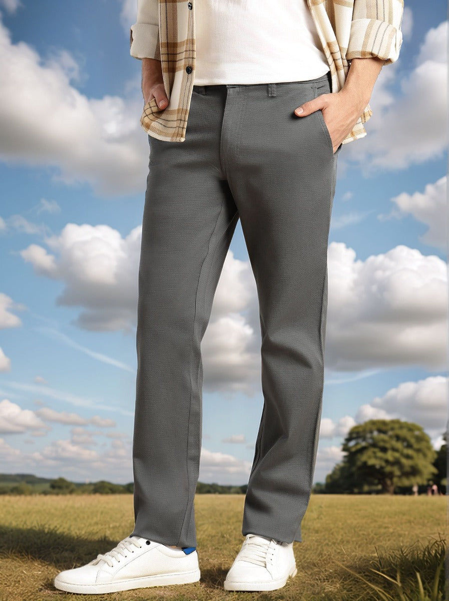 Thomas Scott Men Grey Cricket Club Collection Regular Fit Mid-Rise Solid Woven Trouser