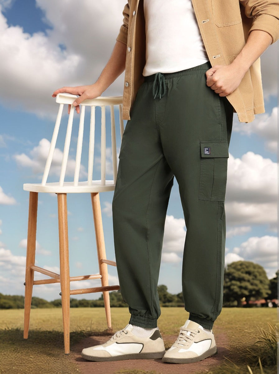 Thomas Scott Men Green Cricket Club Collection Cargo Fit Mid Rise Solid 100% Cotton Woven Joggers