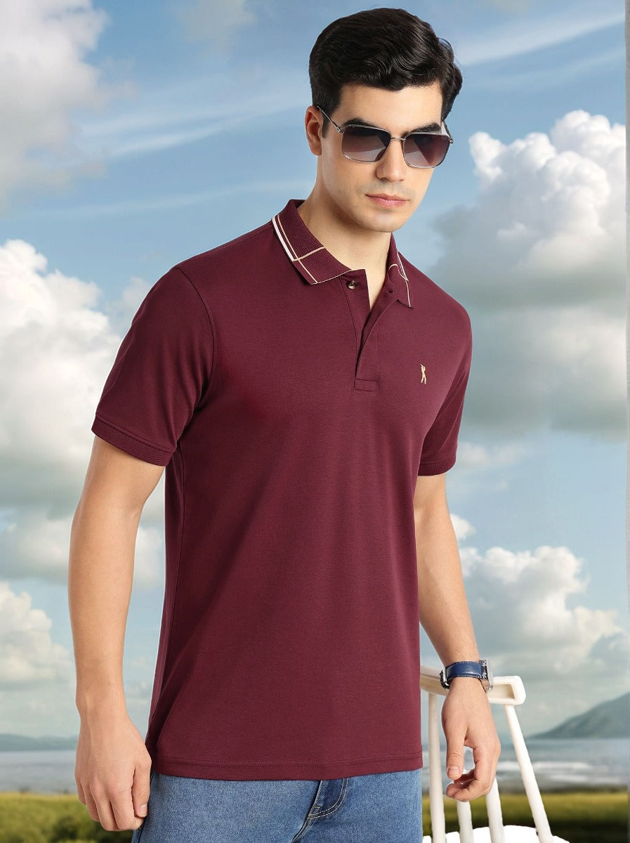Thomas Scott Men Maroon Cricket Club Collection Regular Fit Short Sleeve 100% Cotton Knitted Polo Collar T-Shirt