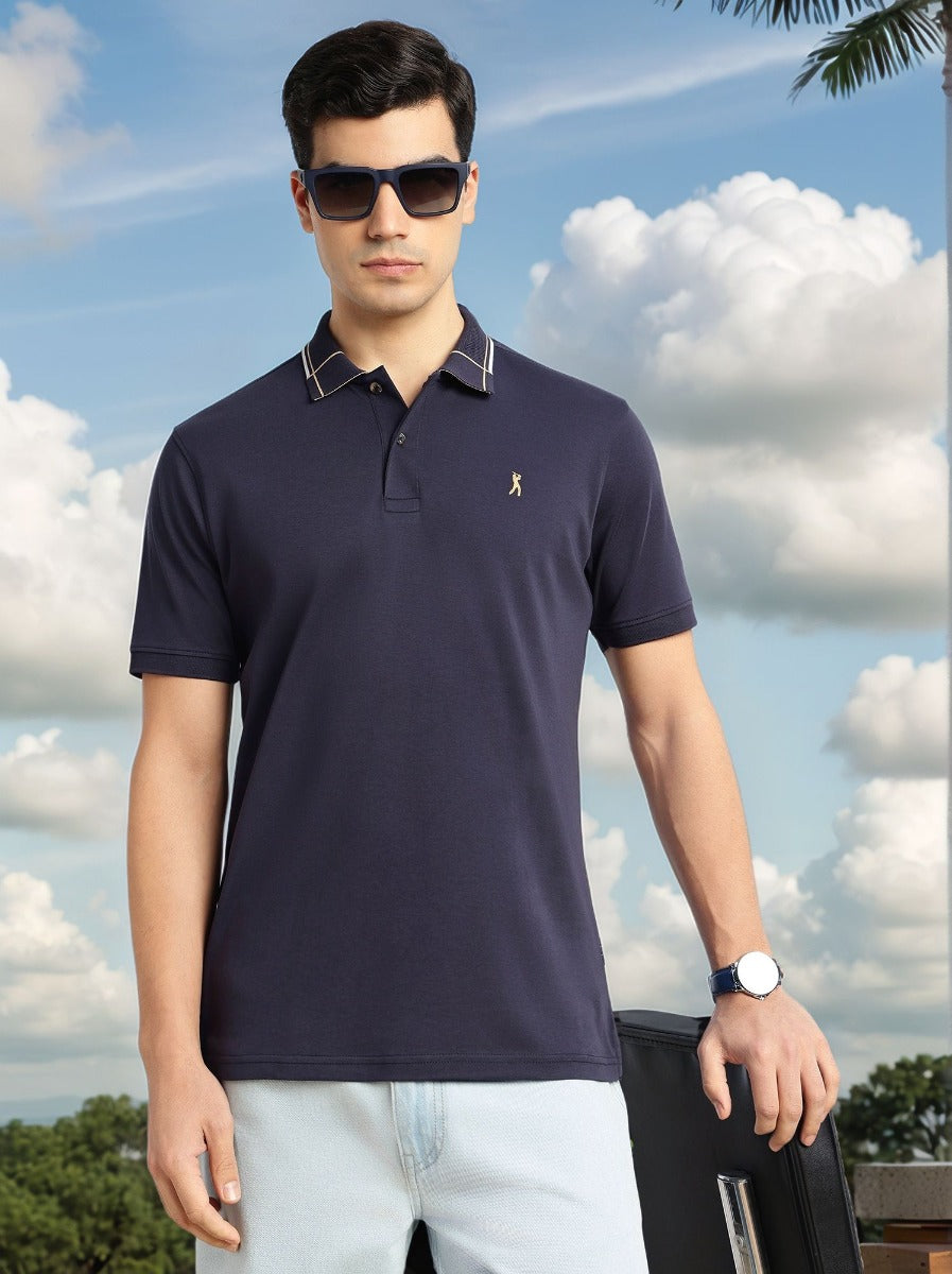 Thomas Scott Men Navy Cricket Club Collection Regular Fit Short Sleeve 100% Cotton Knitted Polo Collar T-Shirt