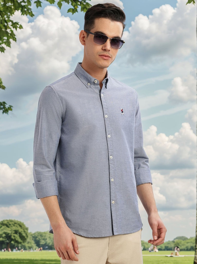 Thomas Scott Men Navy Cricket Club Collection Slim Fit Long Sleeves Button-Down Collar Solid Casual Shirt