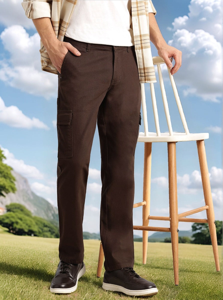 Thomas Scott Men Brown Cricket Club Collection Straight Fit Mid-Rise 100% Cotton Woven Cargo Trouser
