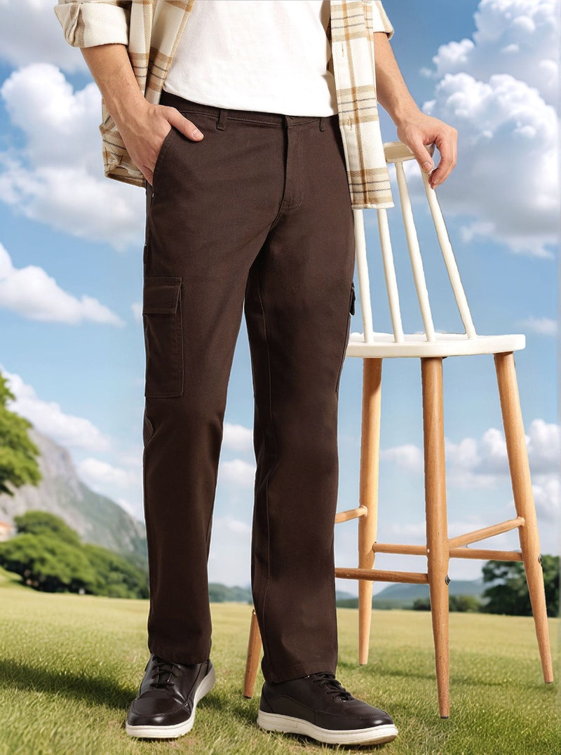 Thomas Scott Men Brown Cricket Club Collection Straight Fit Mid-Rise 100% Cotton Woven Cargo Trouser