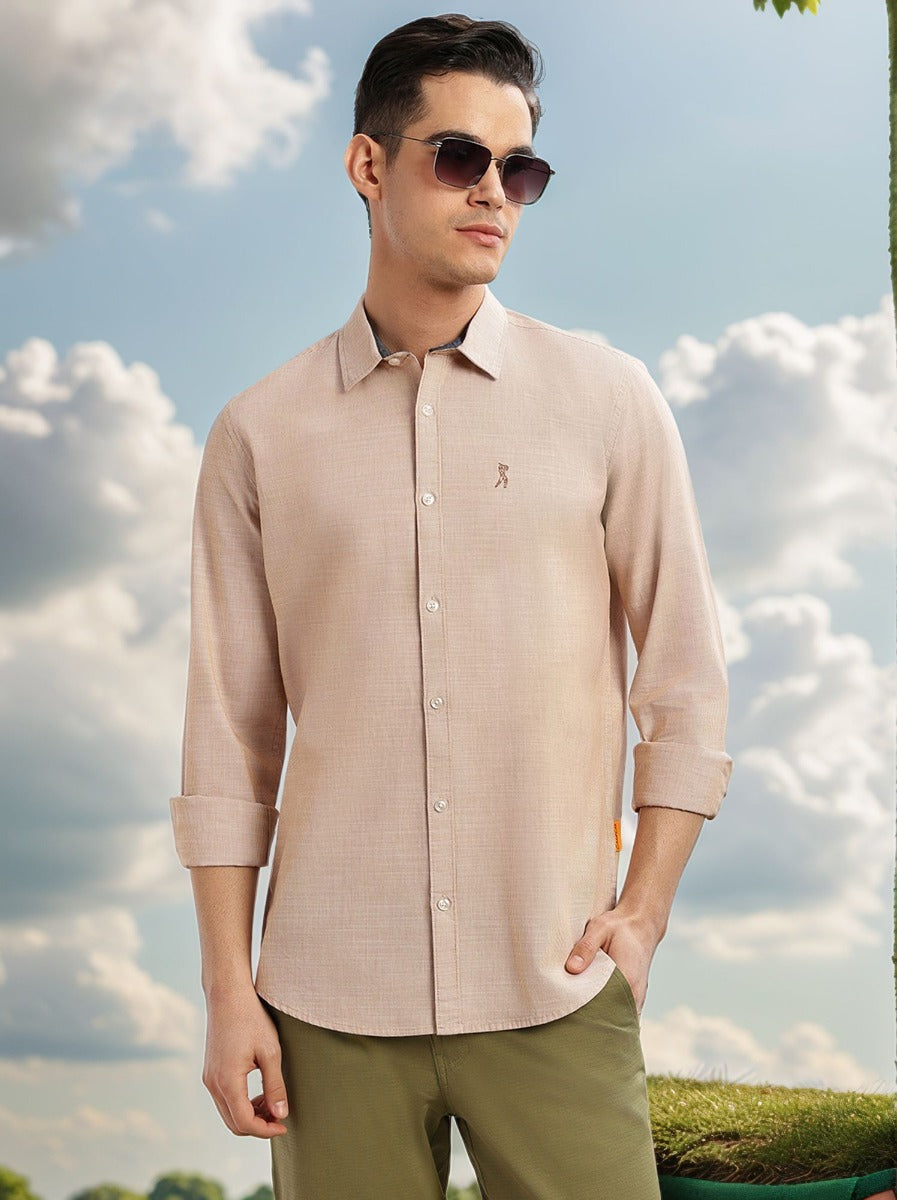 Thomas Scott Men Orange Cricket Club Collection Slim Fit Long Sleeves Spread Collar Pinstripe Cotton Linen Casual Shirt