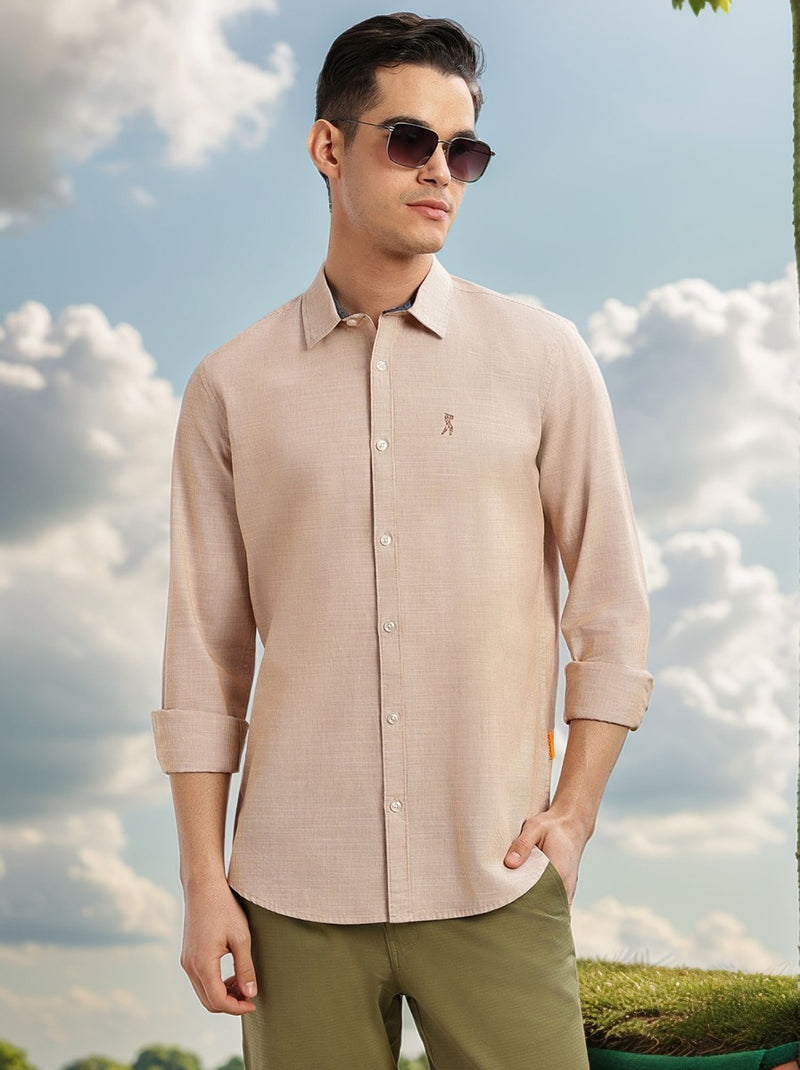 Thomas Scott Men Orange Cricket Club Collection Slim Fit Long Sleeves Spread Collar Pinstripe Cotton Linen Casual Shirt