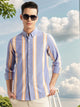 Blue Cricket Club Collection Slim Fit Long Sleeves Vertical Stripes Button Down Collar Oxford Casual Shirt For Men