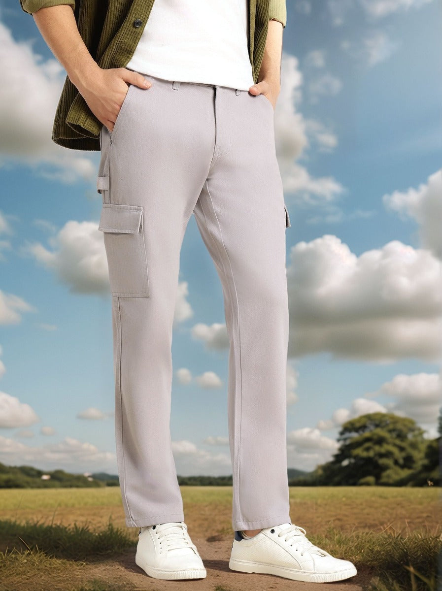Thomas Scott Men Grey Cricket Club Collection Straight Fit Mid-Rise 100% Cotton Woven Cargo Trouser