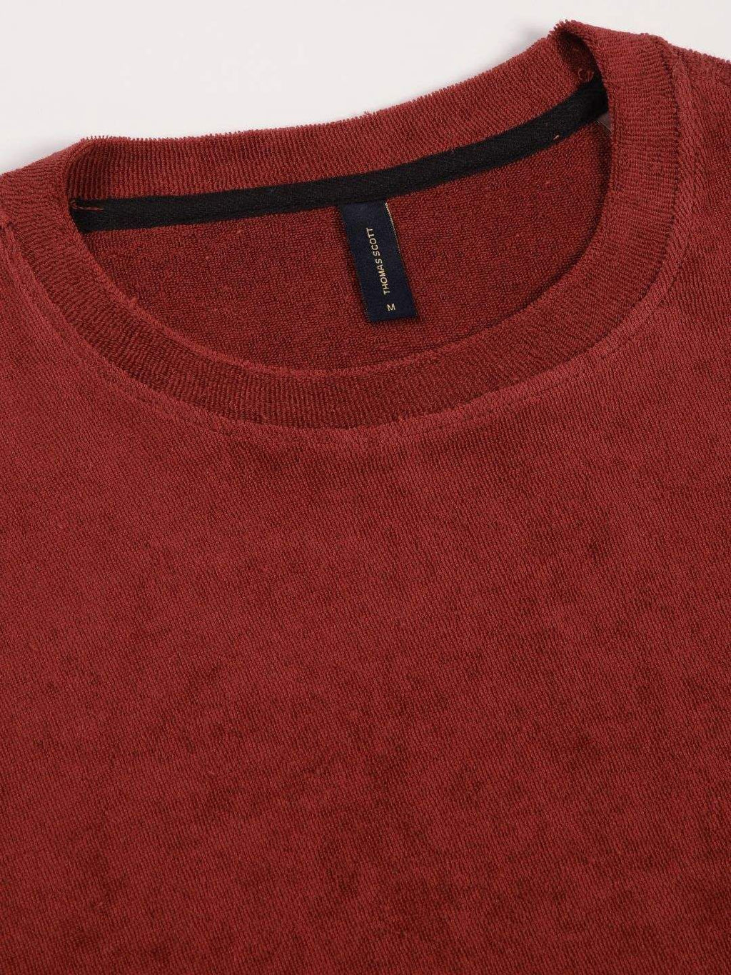 Red Oversized Short Sleeves Towel Terry Round Neck Knitted T-shirt For Men