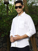 White Premium Regular Fit Long Sleeves Spread Collar Solid Cotton Linen Casual Shirt For Men