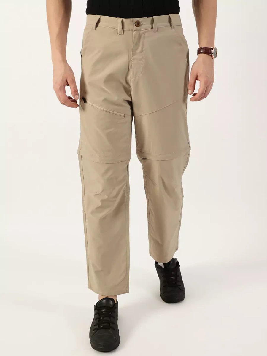 Thomas Scott Men Beige Relaxed Straight Fit Convertible Trousers