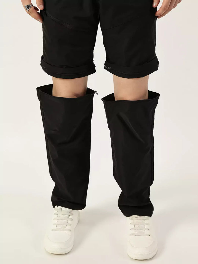 Thomas Scott Men Black Relaxed Straight Fit Convertible Trousers