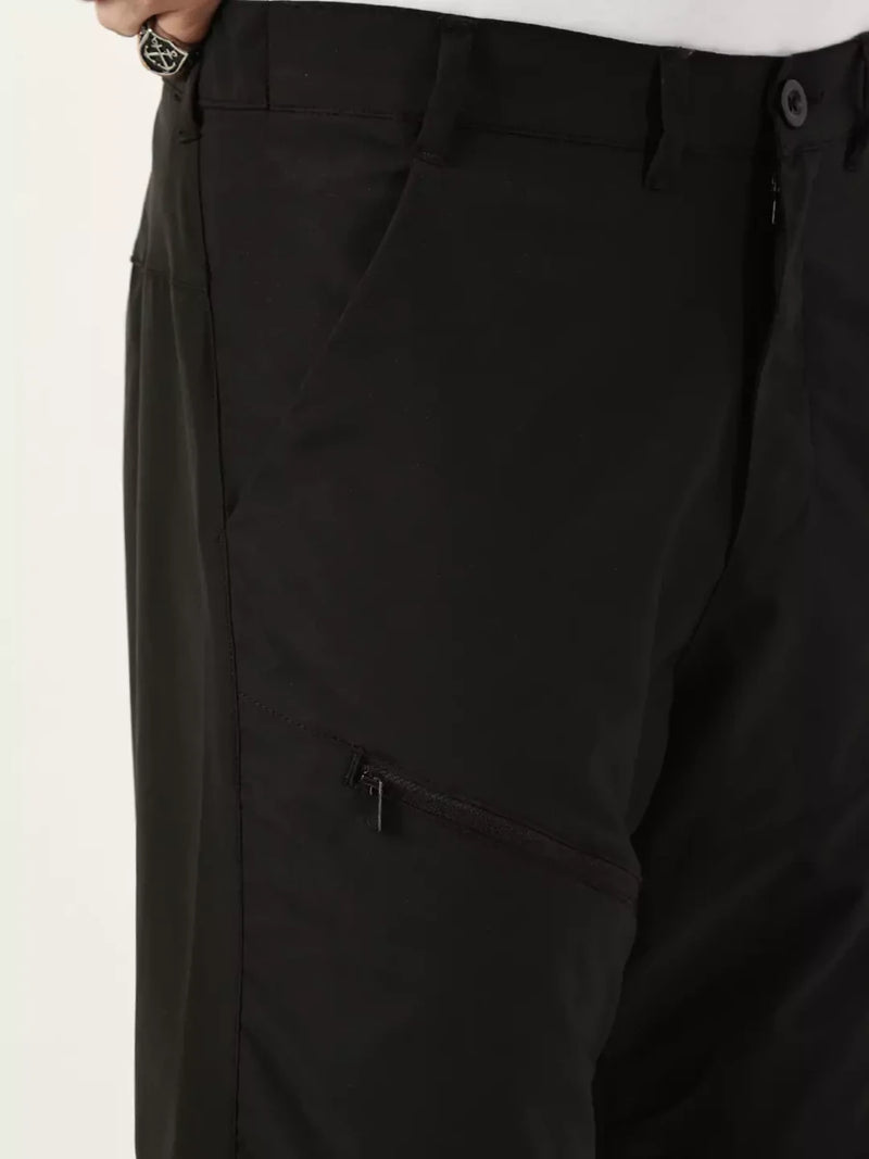 Thomas Scott Men Black Relaxed Straight Fit Convertible Trousers