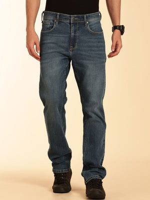 Indigo Smart Straight Fit Mid-Rise Clean Look Stretchable Jeans For Men