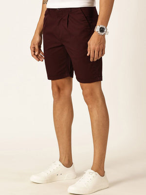 Wine Smart Regular Fit Mid-Rise Solid Cotton Woven Chinos Shorts For Men