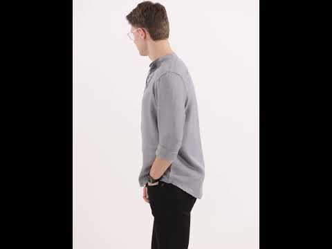 Thomas Scott Men Grey Classic Mandarin Collar Solid Slim Fit Casual Shirt
