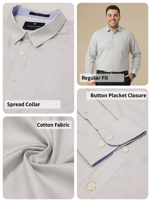 Thomas Scott Men Grey Plus Size Smart Long Sleeves Regular Fit Spread Collar Solid 100% Cotton Formal Shirt