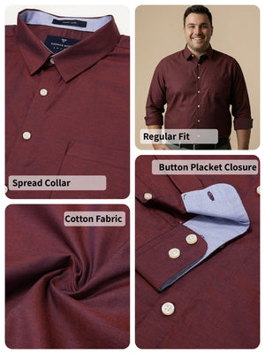 Thomas Scott Men Red Plus Size Smart Long Sleeves Regular Fit Spread Collar Solid 100% Cotton Formal Shirt