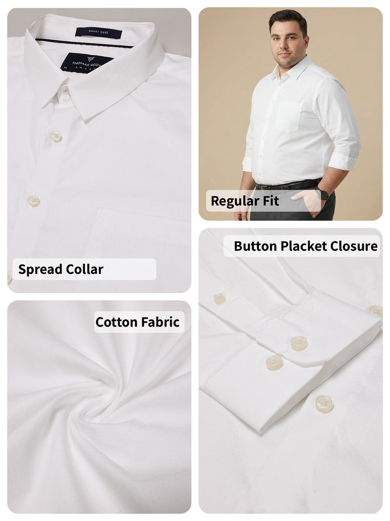 Thomas Scott Men White Plus Size Smart Regular Fit Long Sleeves Spread Collar 100% Cotton Solid Formal Shirt