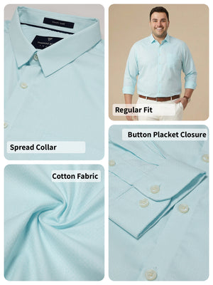 Thomas Scott Men Aqua Plus Size Smart Regular Fit Long Sleeves Spread Collar 100% Cotton Solid Formal Shirt