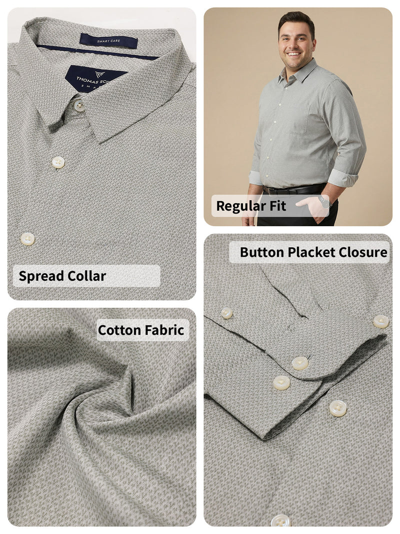 Thomas Scott Men Bottle Green Plus Size Smart Regular Fit Long Sleeves Spread Collar 100% Cotton Solid Formal Shirt