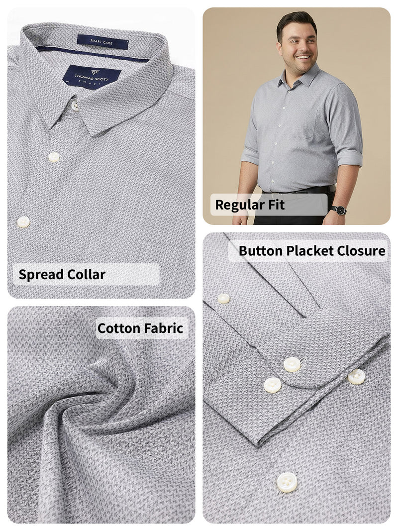 Thomas Scott Men Black Plus Size Smart Regular Fit Long Sleeves Spread Collar 100% Cotton Solid Formal Shirt