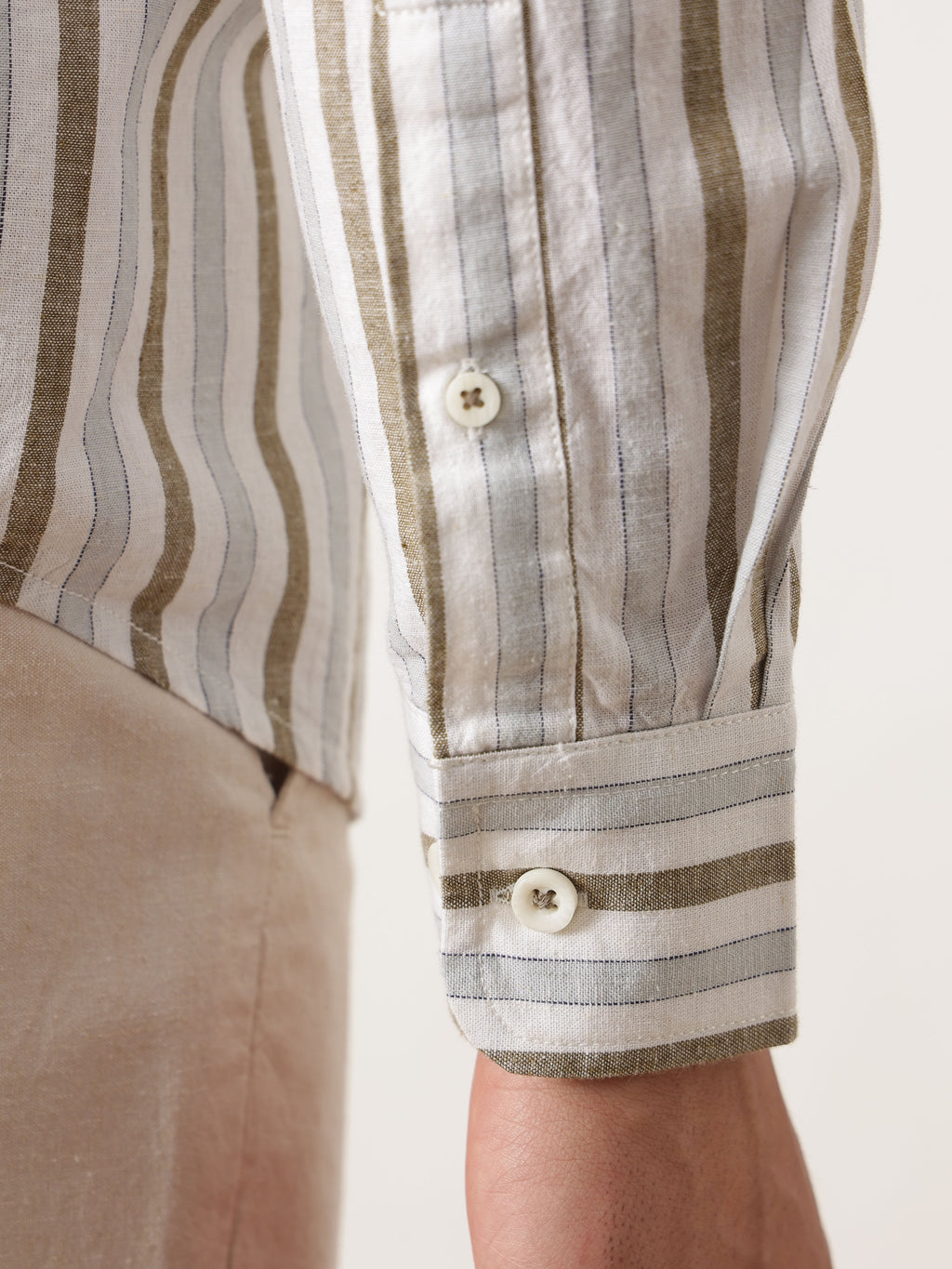 Thomas Scott Men Premium White Slim Fit Long Sleeves Vertical Striped Cotton Linen Casual Shirt with Button Down Collar