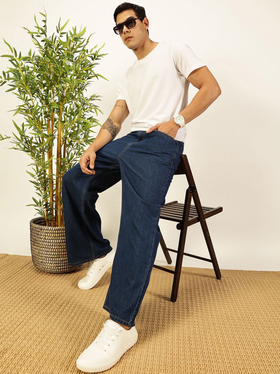 Blue Smart Bootcut Fit Clean Look Non Stretchable Jeans For Men