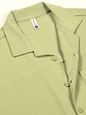 Pista Premium Short Sleeves Regular Fit Cuban Collar Textured Cotton Casual Shirt For Men