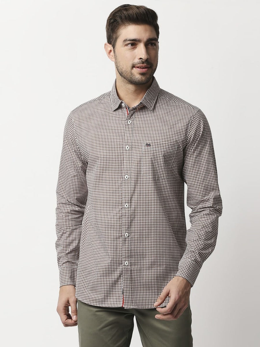 Thomas Scott Men Brown Relaxed Gingham Checks Checked Pure Cotton Casual Sustainable Shirt