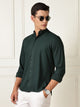 Thomas Scott Men Green Premium Slim Fit Long Sleeves Mandarin Collar 4 Way Stretch CoolMax Knitted Shirt